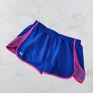 Under Armour HeatGear Semi Fitted Blue Shorts With Pink Medium